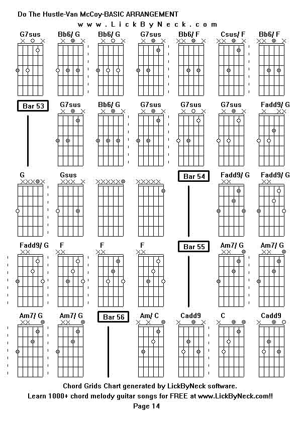 Chord Grids Chart of chord melody fingerstyle guitar song-Do The Hustle-Van McCoy-BASIC ARRANGEMENT,generated by LickByNeck software.